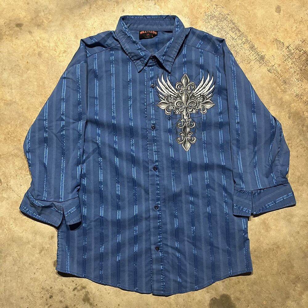 Vintage Y2k Meztizos Blue Grunge Graphic 1/2 Sleeve Shirt